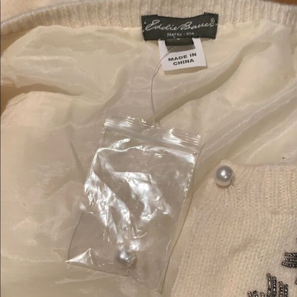 Eddie Bauer ivory wool blend beaded cardigan, new - Picture 6 of 6